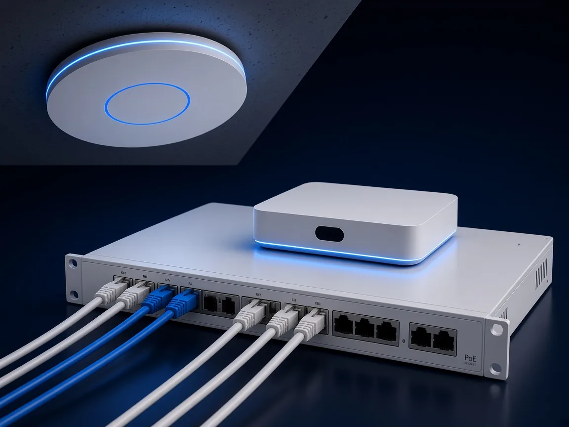 Wi-Fi access point, PoE switch and network gateway