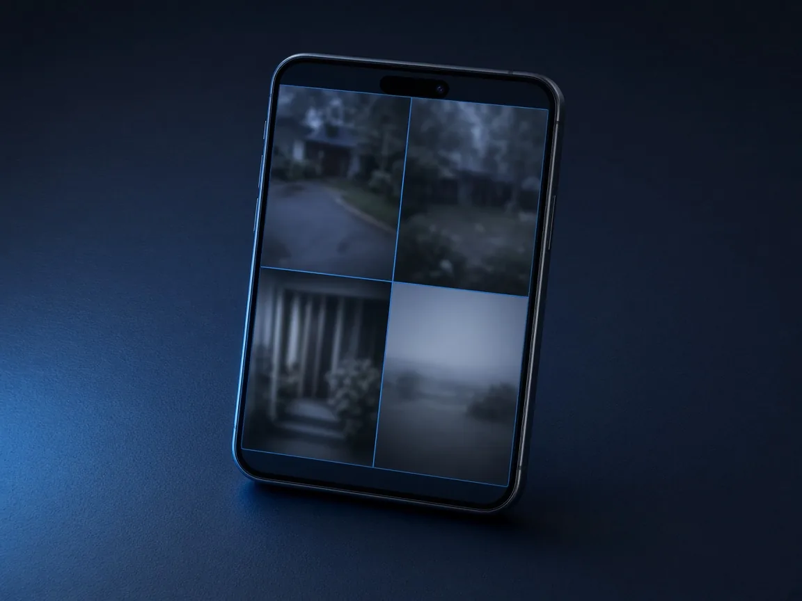 Phone showing a grid of camera live views