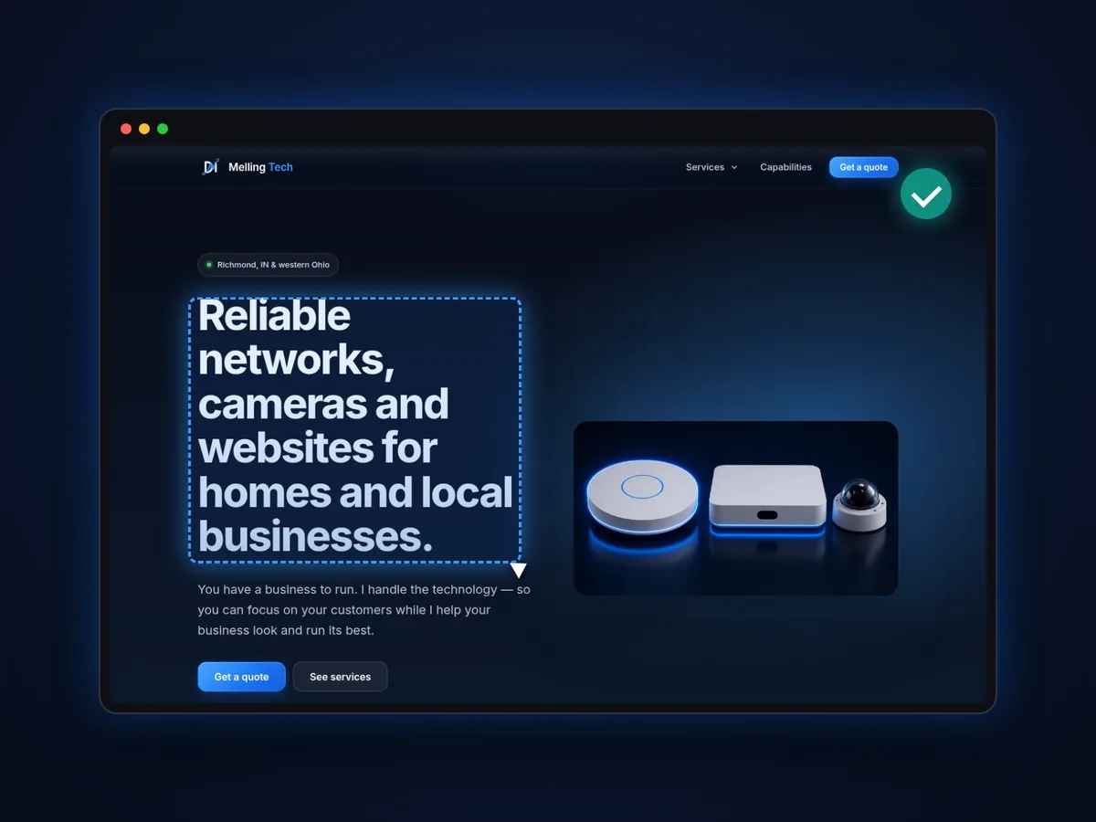 A heading on the Melling Tech site highlighted for an update